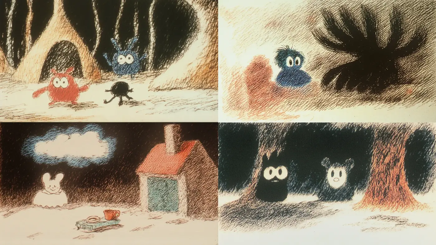 Enchanted Storybook Etchings with Warm Tones and Whimsical Characters - Midjourney sref style