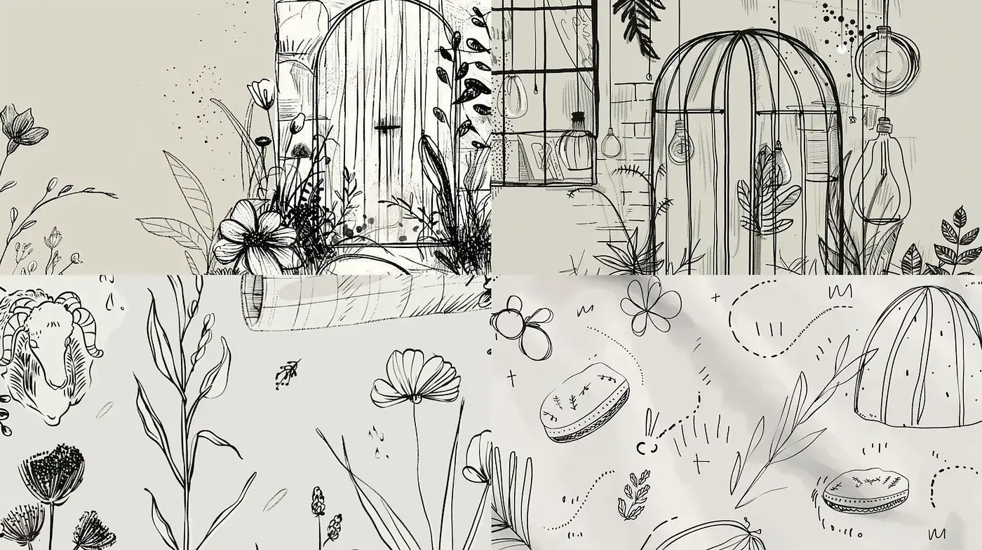 Whimsical Illustrative Patterns with Organic Motifs and Sketchy Textures - Midjourney sref style