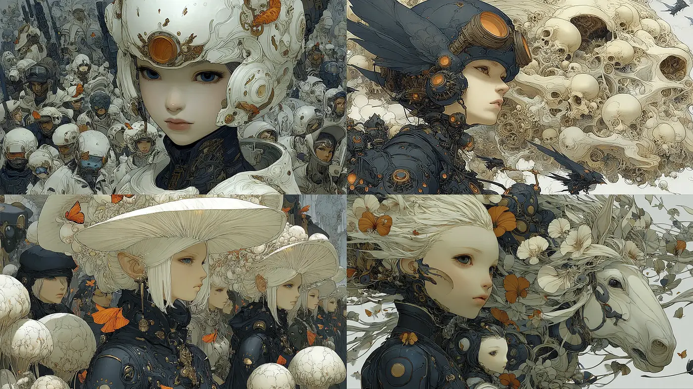 Futuristic surrealism with intricate details and organic forms - Midjourney sref style