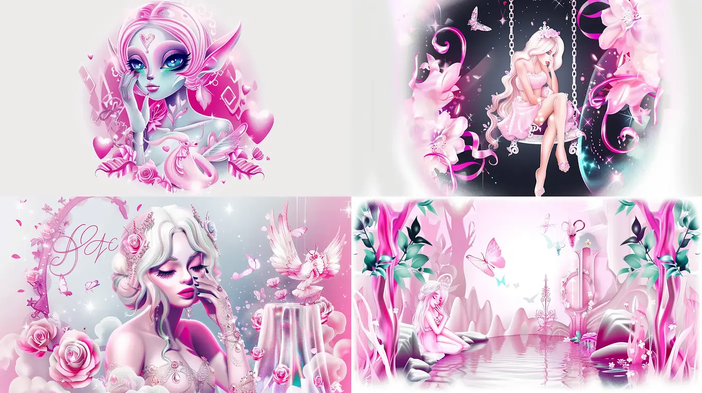 Whimsical Elegance in Surreal Pink Fantasy - Midjourney sref style