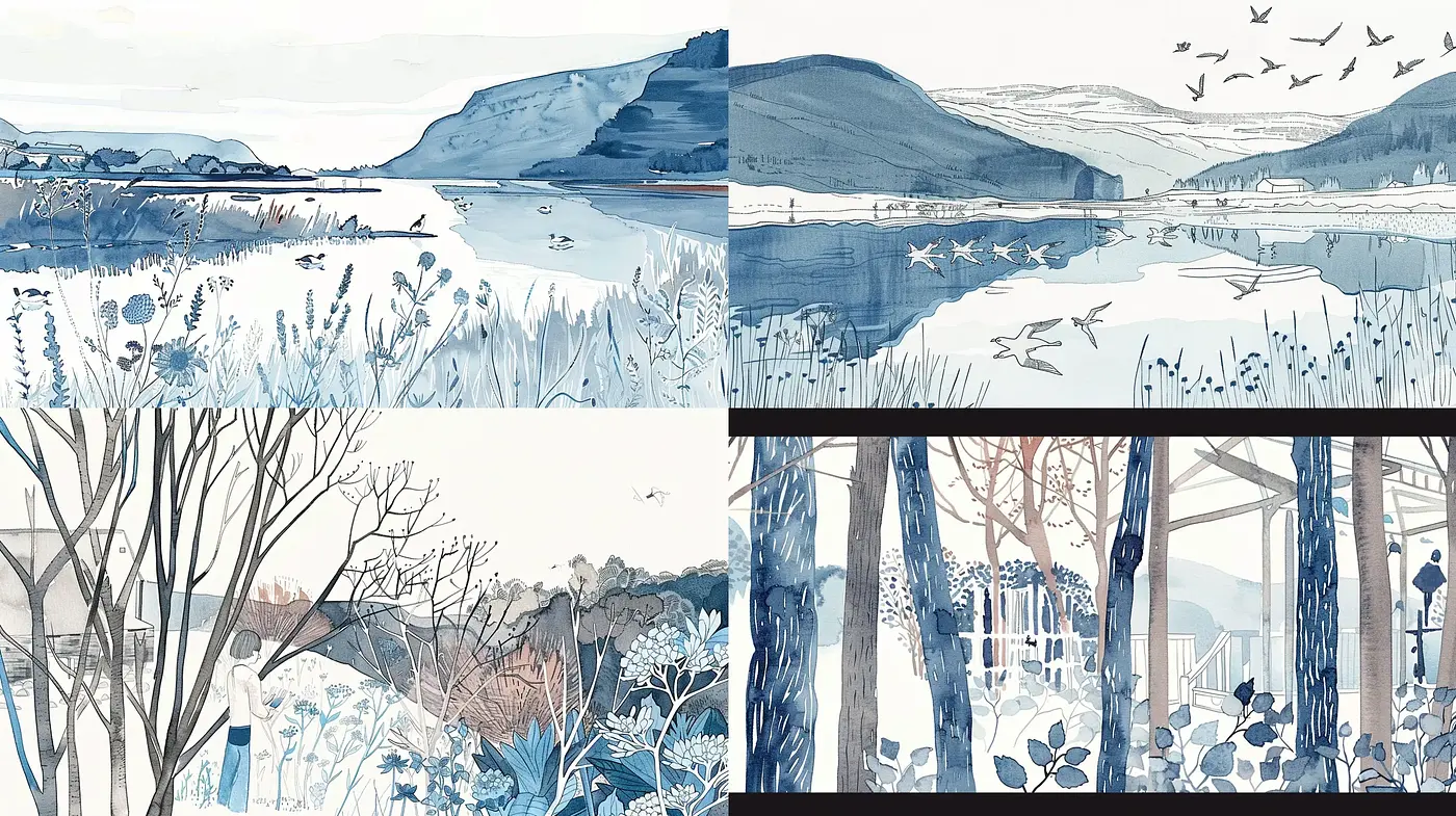 Tranquil Pastel Watercolor Vistas with Ethereal Brushwork - Midjourney sref style