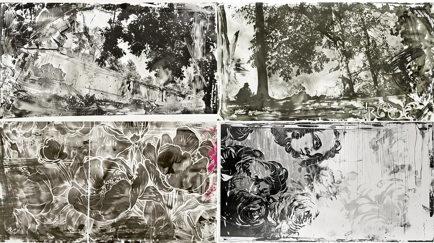 Abstract Monochromatic Textural Symphony - Midjourney sref style