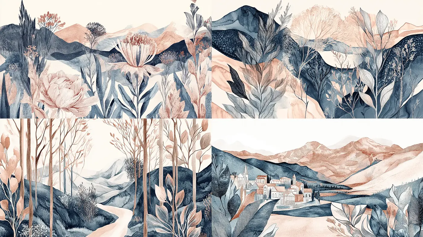 Ethereal Botanical Panoramas with a Pastel Vintage Aesthetic - Midjourney sref style