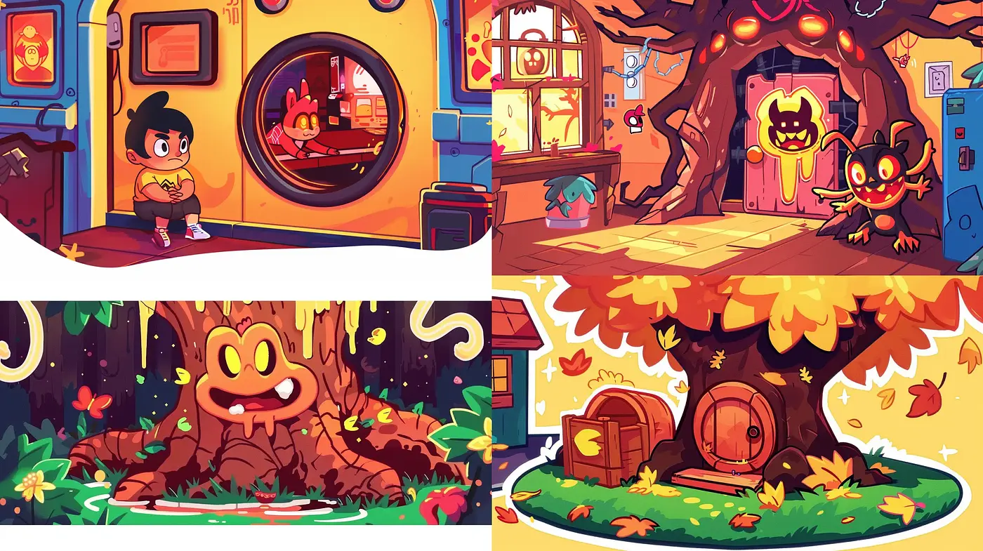 Whimsical Storybook Illustrations with a Vivid Cartoonish Appeal - Midjourney sref style