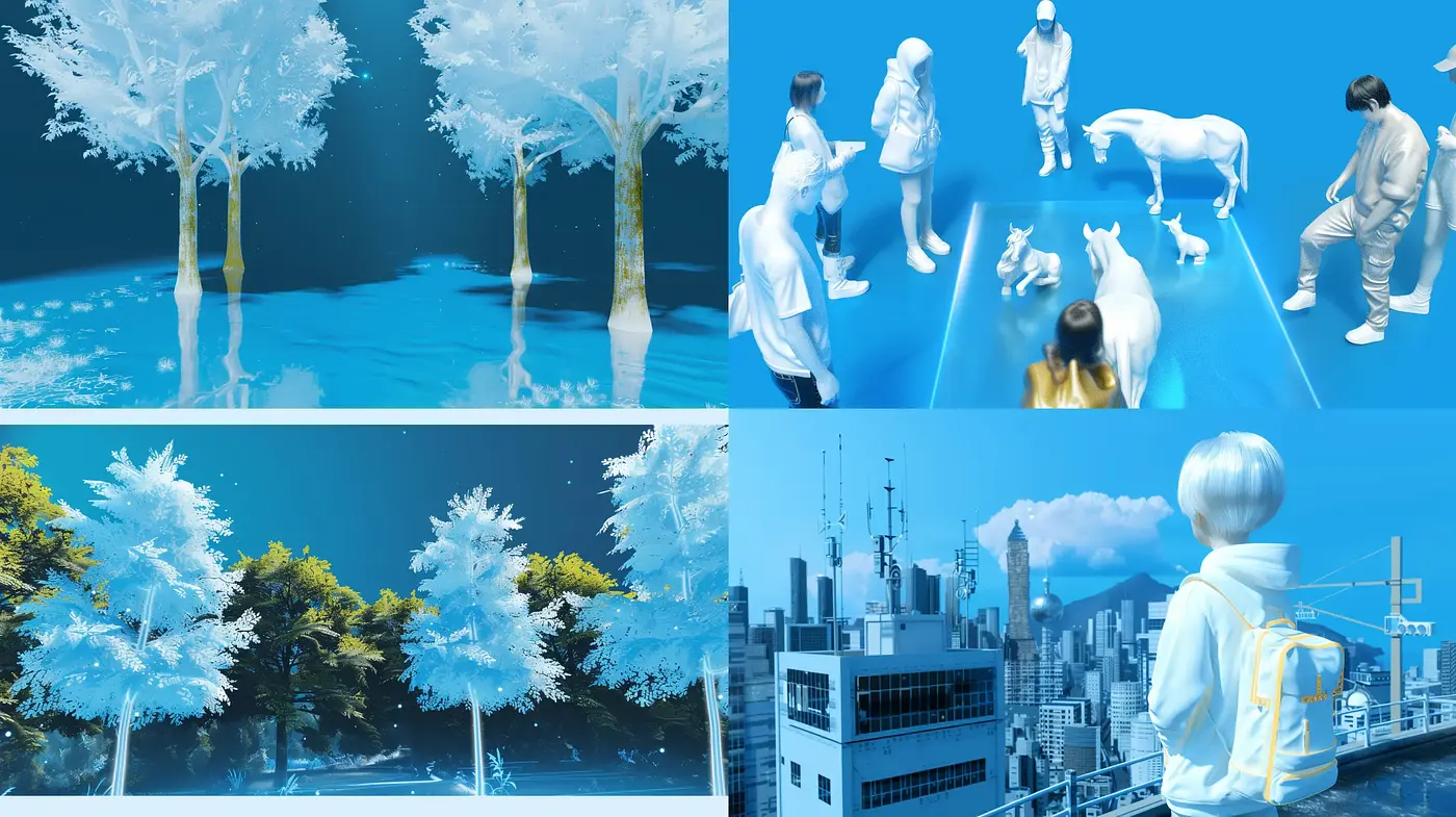 Monochromatic Blue Dreamscape with Surreal Overtones - Midjourney sref style