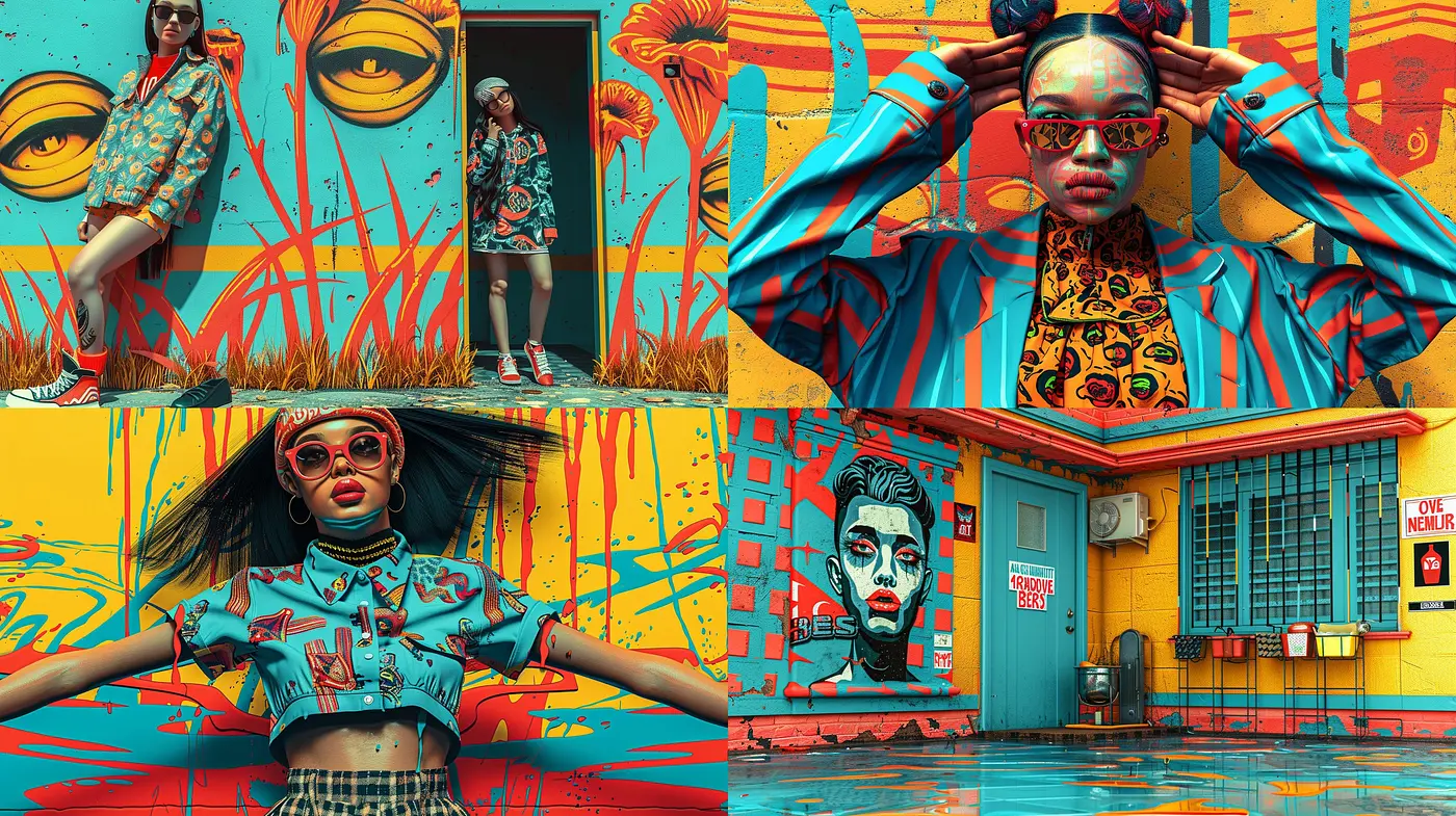 Vibrant Pop Art Fusion with Surreal Elements and Urban Edge - Midjourney sref style