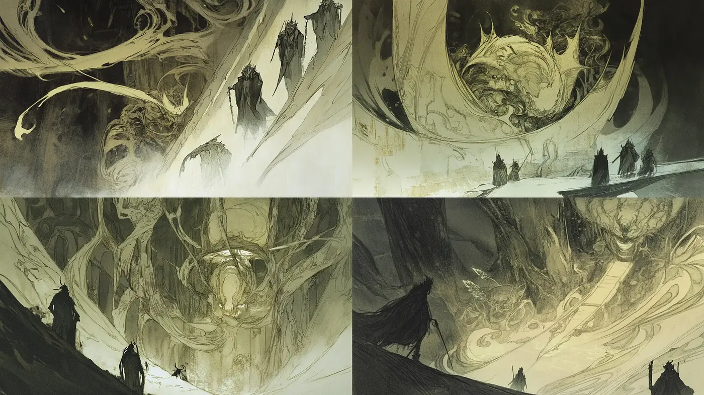 Ethereal Fantasy Dreamscapes with Wispy Detailing and Muted Palette - Midjourney sref style