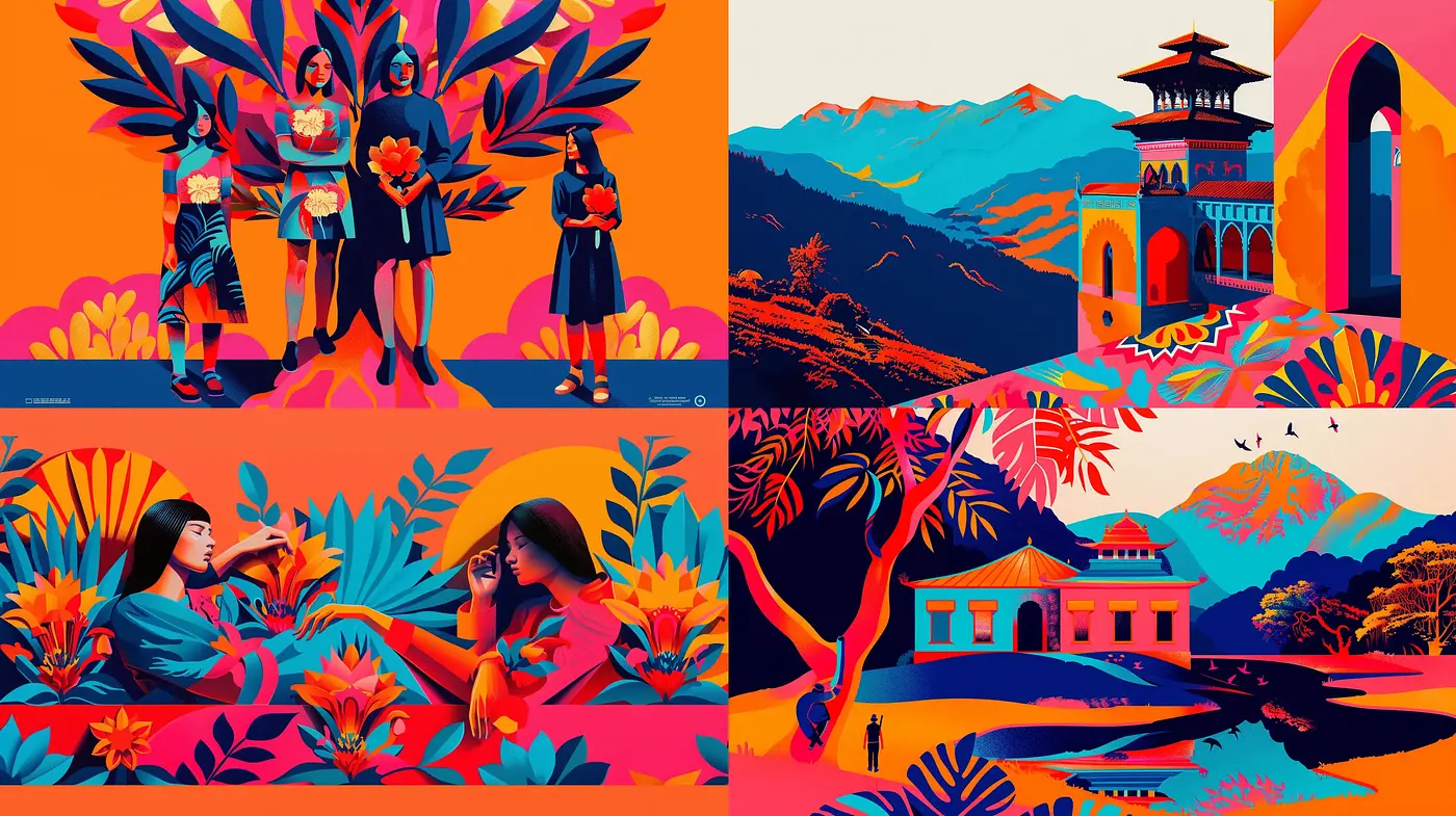Vibrant Exoticism in Flat Geometric Interpretations - Midjourney sref style