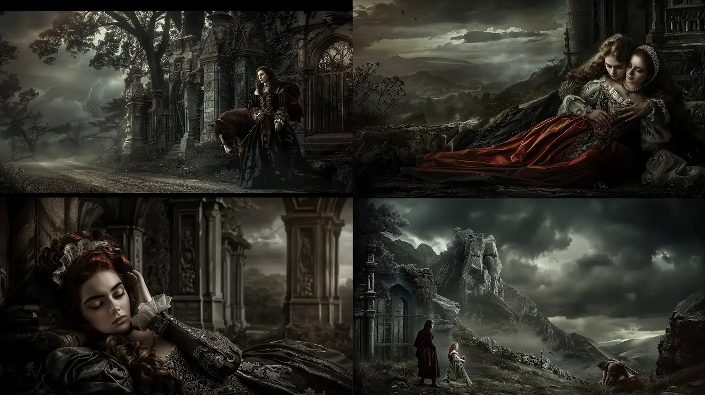 Gothic Romanticism and Baroque Fusion in Digital Tableaux - Midjourney sref style