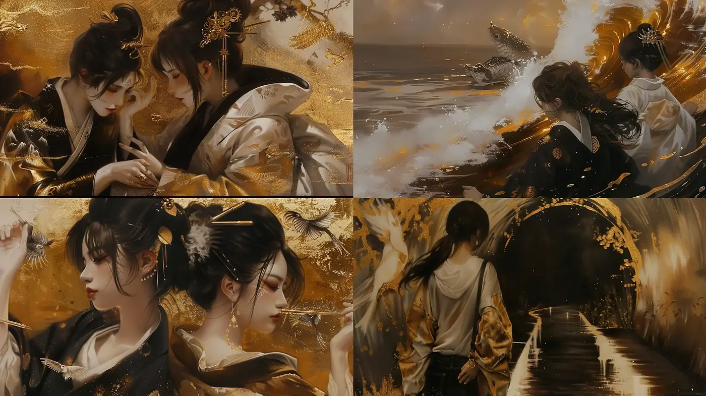 Ethereal Brushwork of a Bygone Era: A Harmonious Blend of Traditional East Asian Aesthetics with a Modern Twist - Midjourney sref style