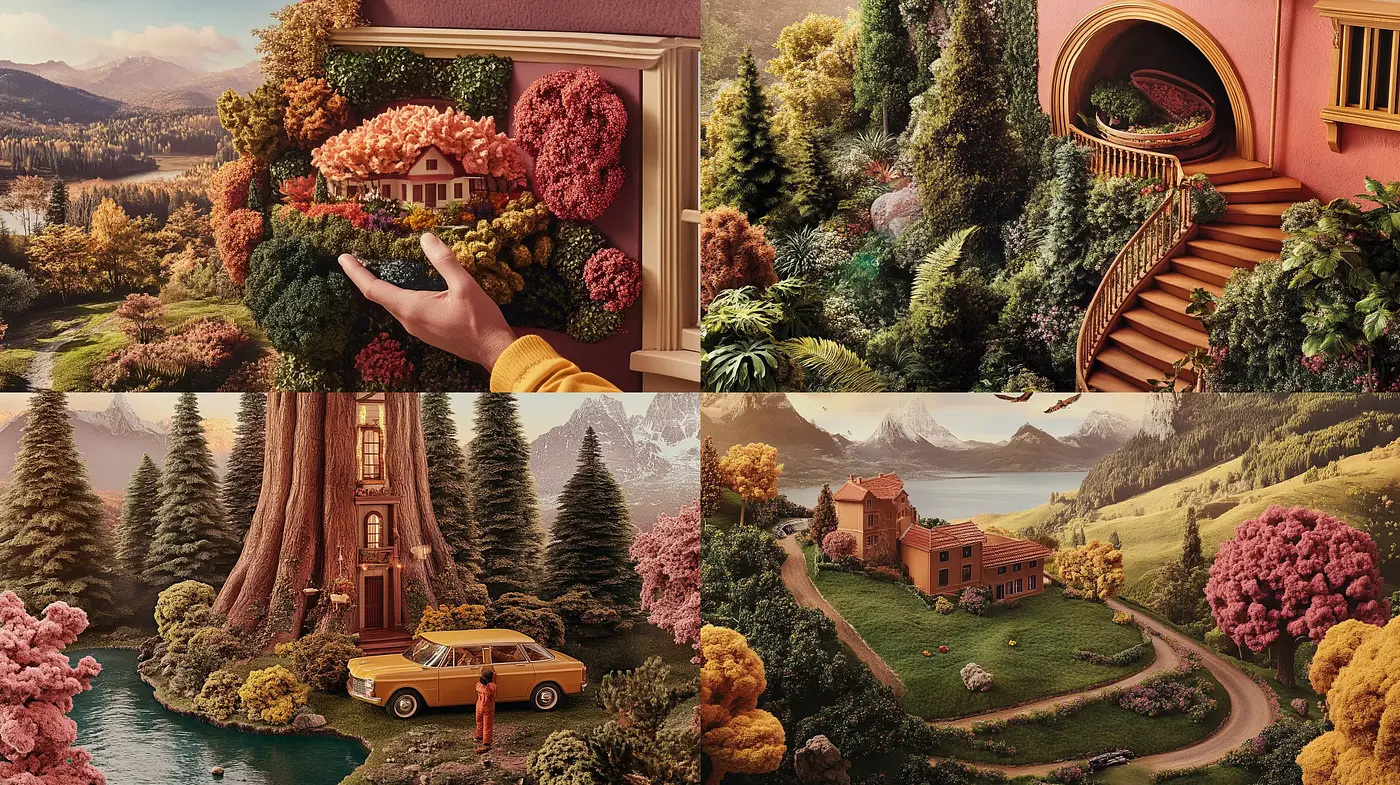 Serene Pastoral Dreamscapes with Consistent Vintage Hues - Midjourney sref style