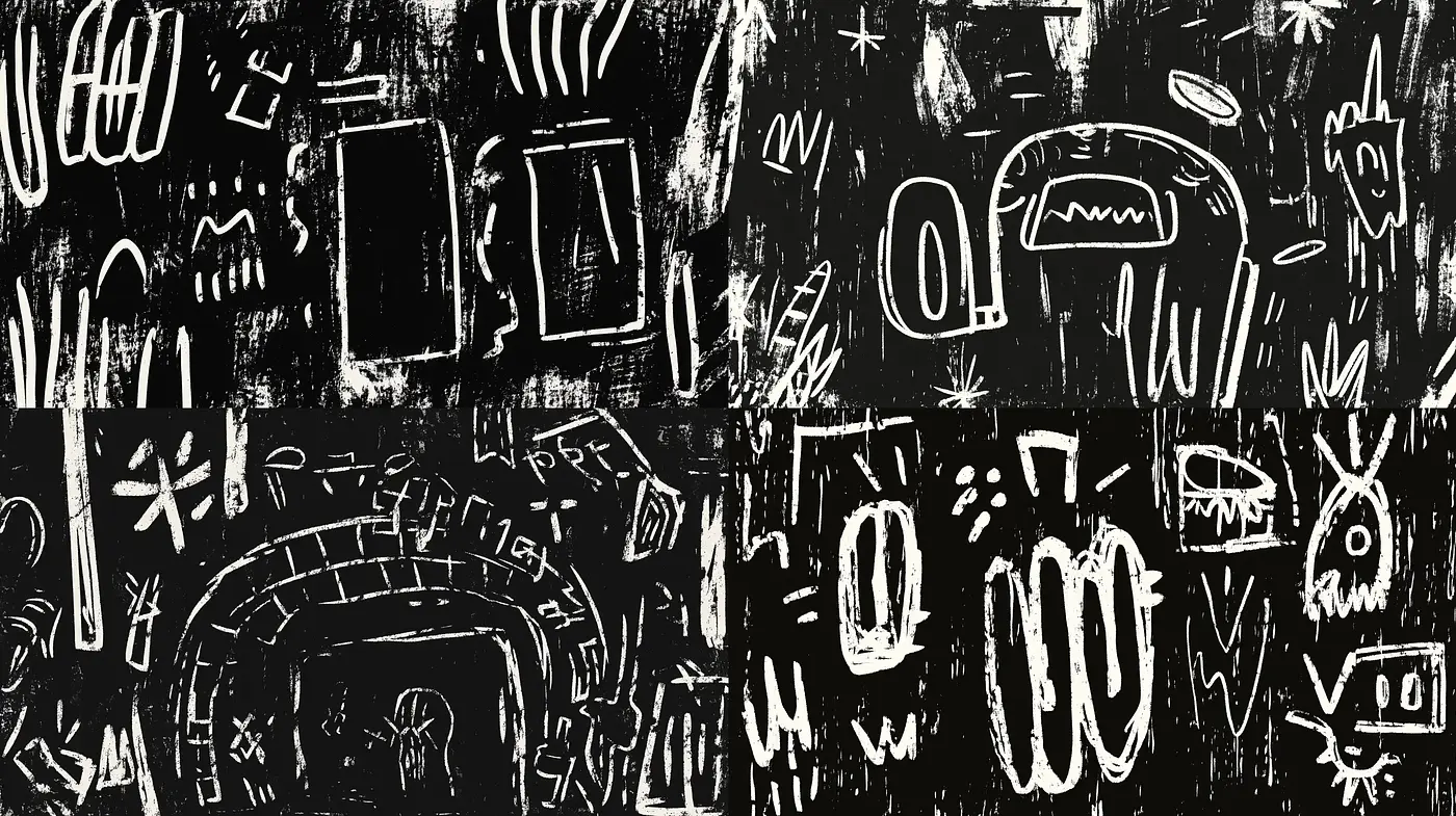 Abstract Monochromatic Expressions with Dynamic Textures - Midjourney sref style