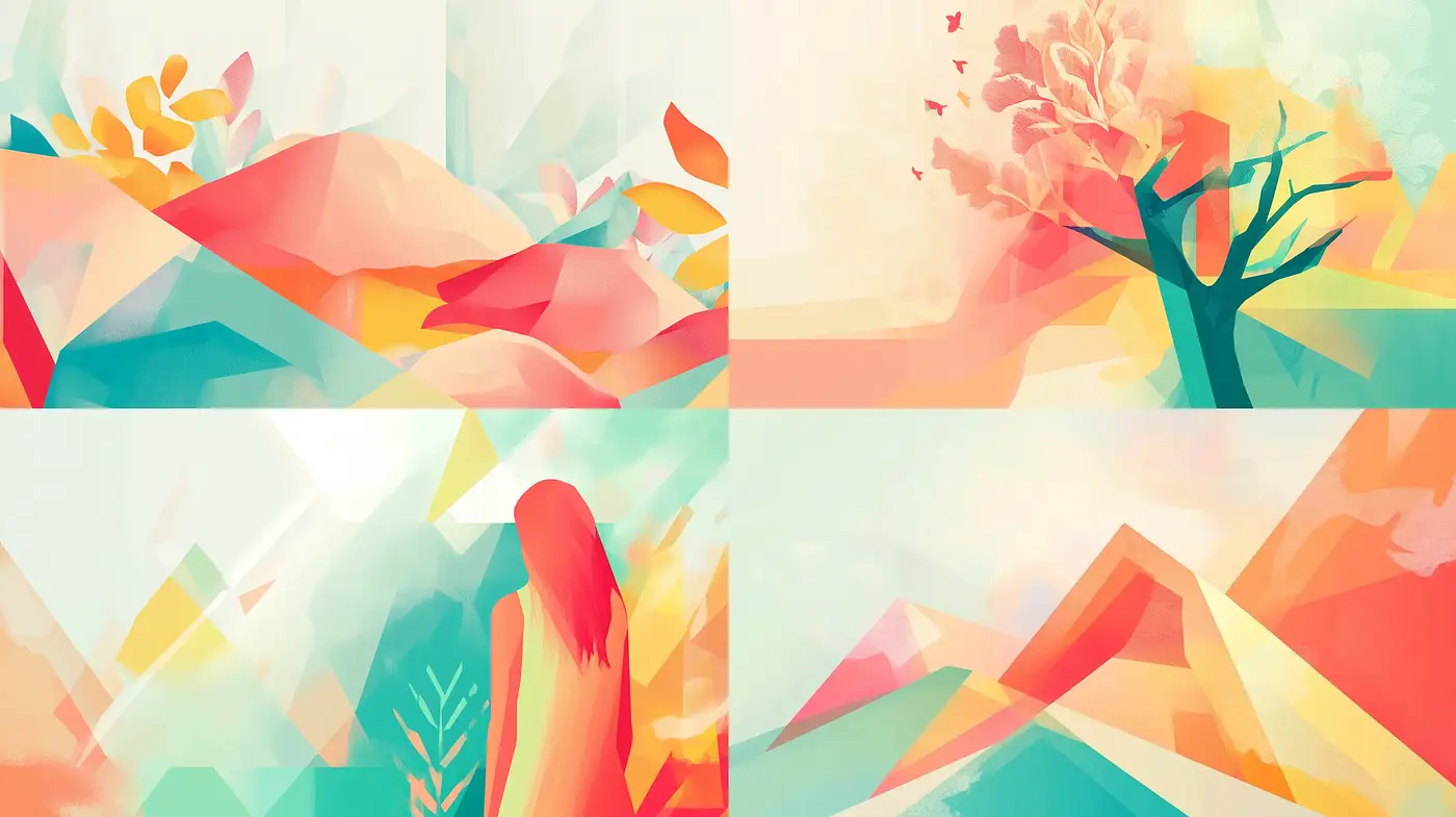 Geometric Pastel Dreamscape with Abstract Natural Elements - Midjourney sref style