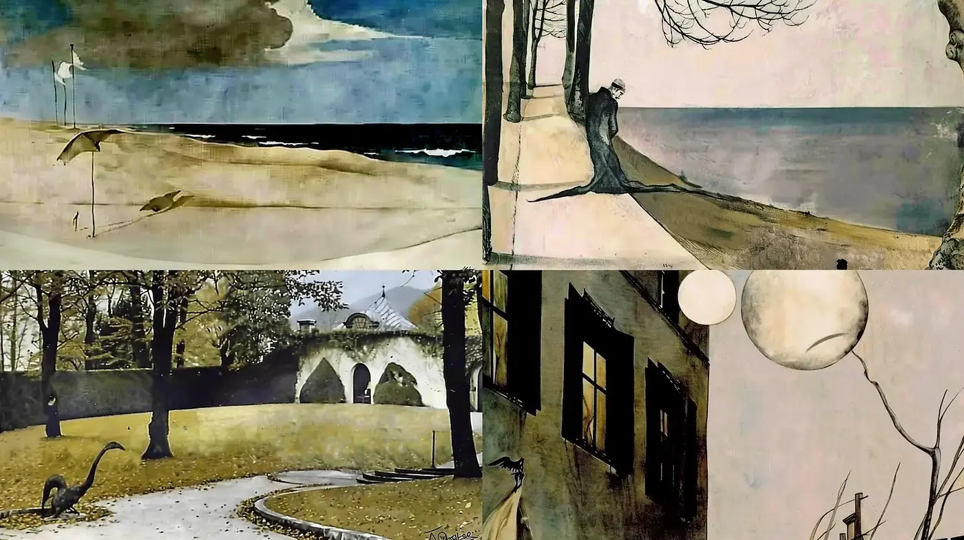 Exploration of Dreamlike Landscapes with a Surrealist Influence - Midjourney sref style