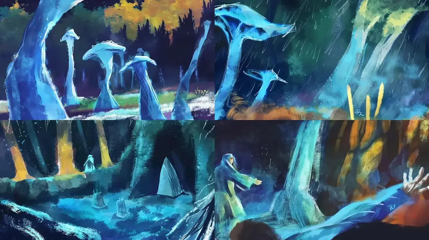 Mystical and Atmospheric Landscape Exploration - Midjourney sref style