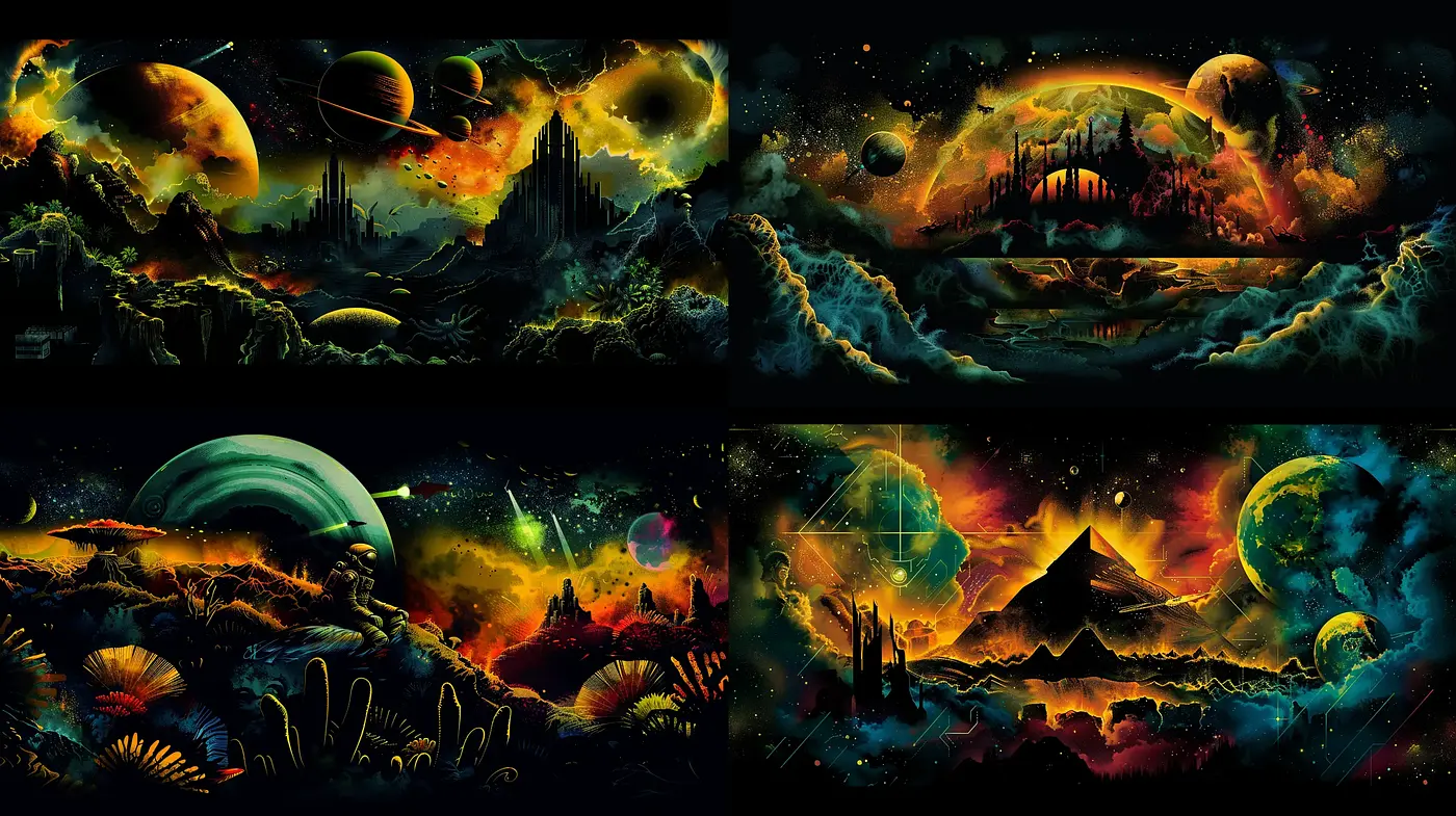 Cosmic Overture: The Harmonious Fusion of Vibrant Sci-fi Dreamscapes - Midjourney sref style