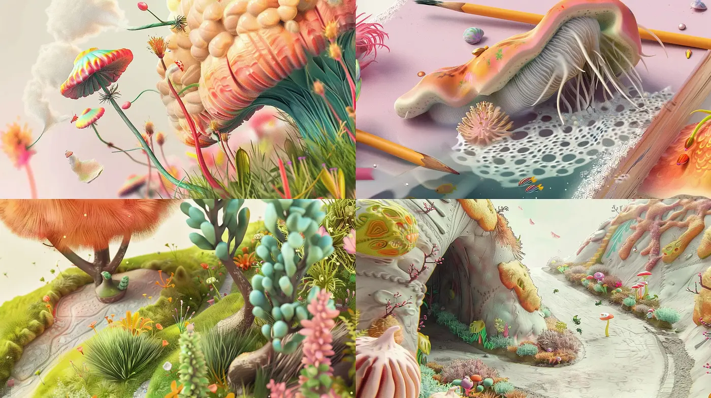 Surrealistic Dreamscape: A Fusion of Organic Forms and Pastel Tones - Midjourney sref style