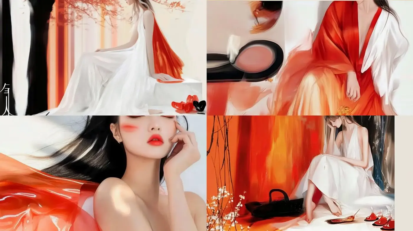 Harmonious Elegance in Crimson and Porcelain: A Contemporary Take on Traditional Asian Illustrative Techniques - Midjourney sref style