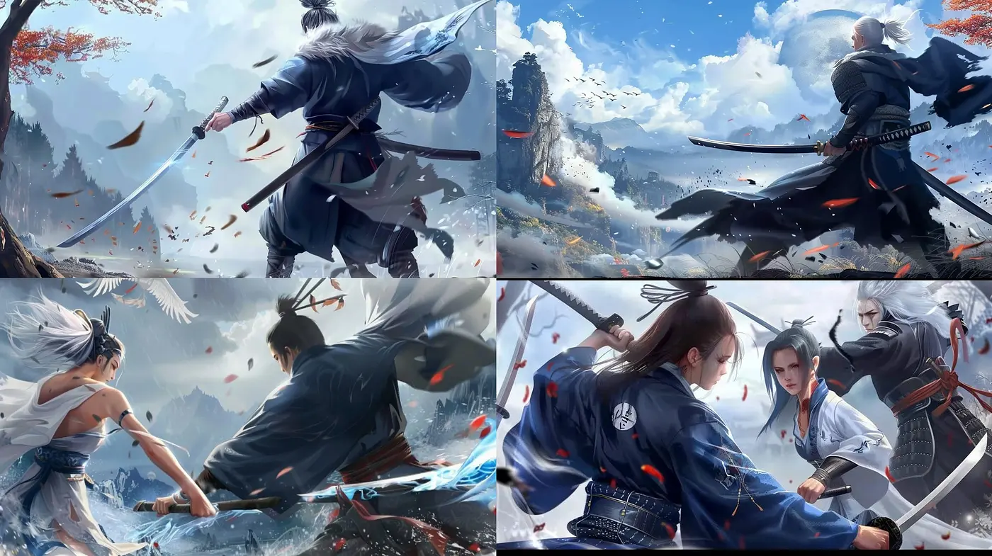 Ethereal Brushstrokes of Timeless Duels: A Consistent Dance of Colors and Emotions - Midjourney sref style