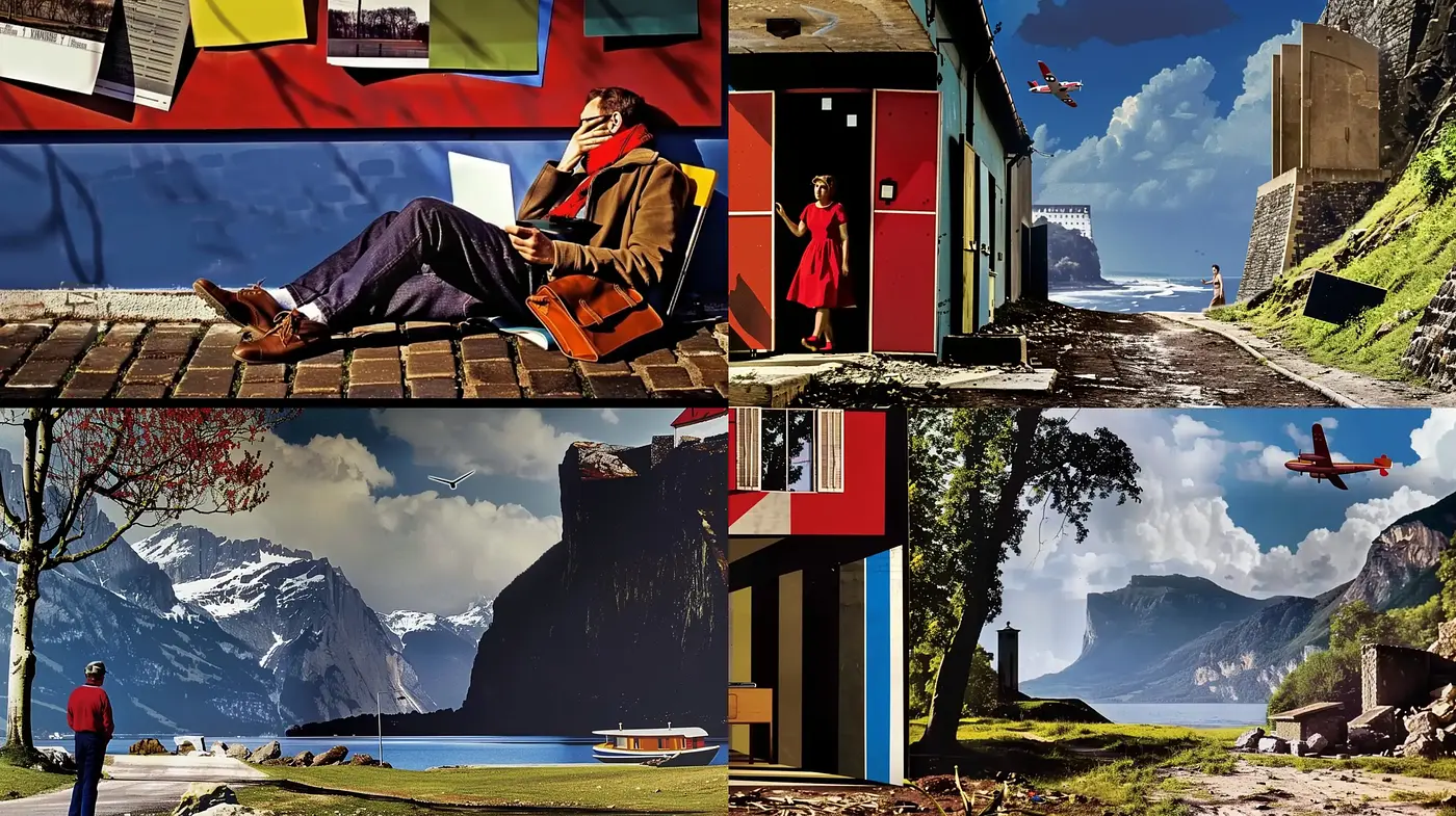 Vibrant Narrative Collage with a Surreal Cinematic Twist - Midjourney sref style