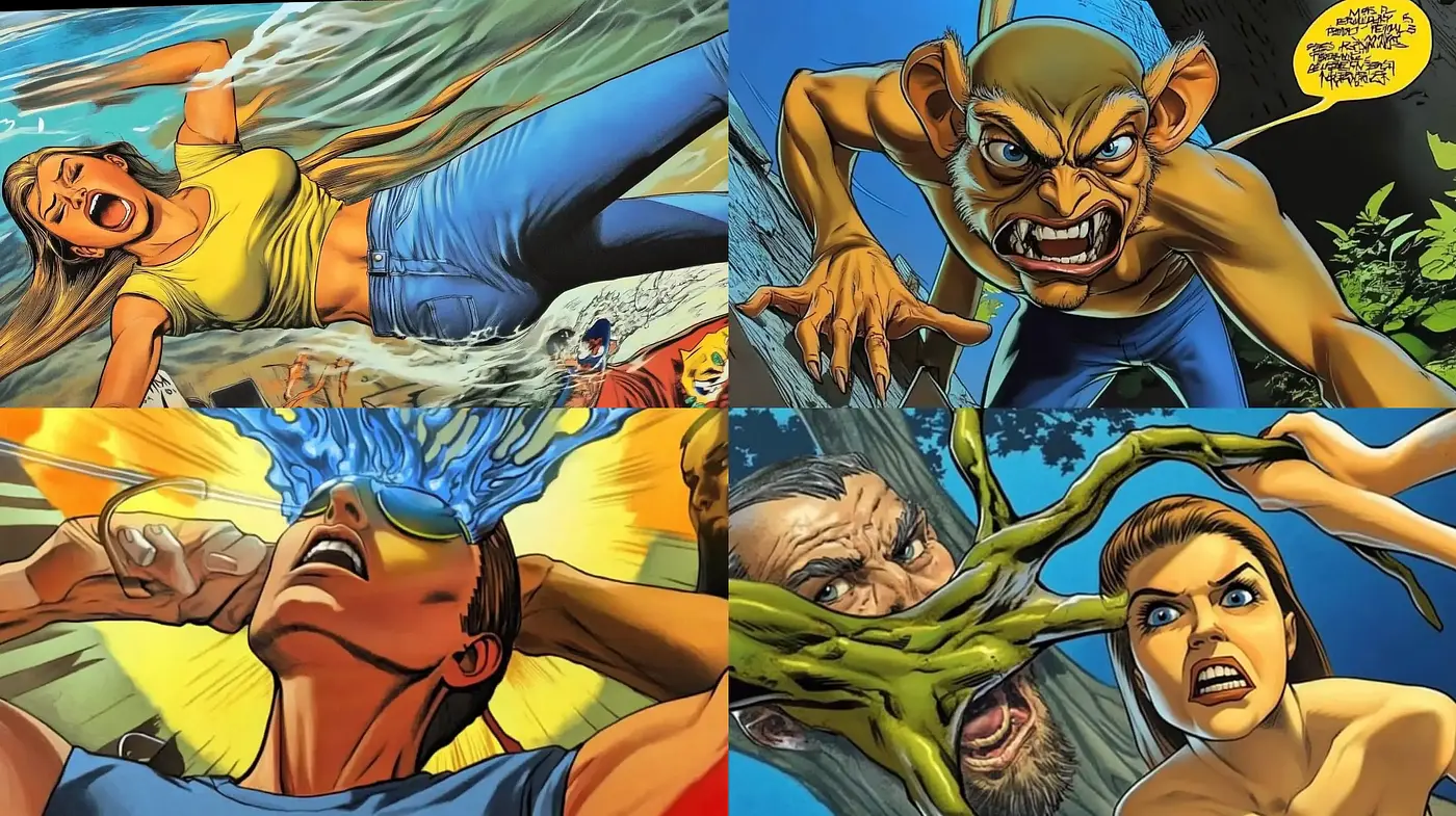 Dynamic Graphic Novel Vibrance: A Homage to Traditional Comic Book Artistry - Midjourney sref style