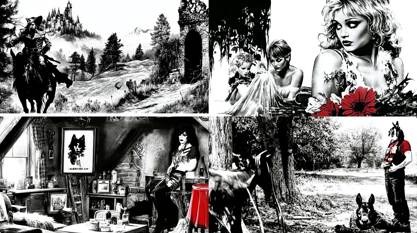 Monochrome Elegance with Splashes of Red: A Homage to Classic Cinematography - Midjourney sref style