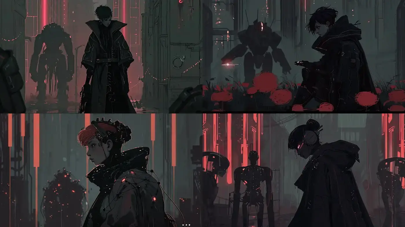 Futuristic Noir with Cyberpunk Influences - Midjourney sref style
