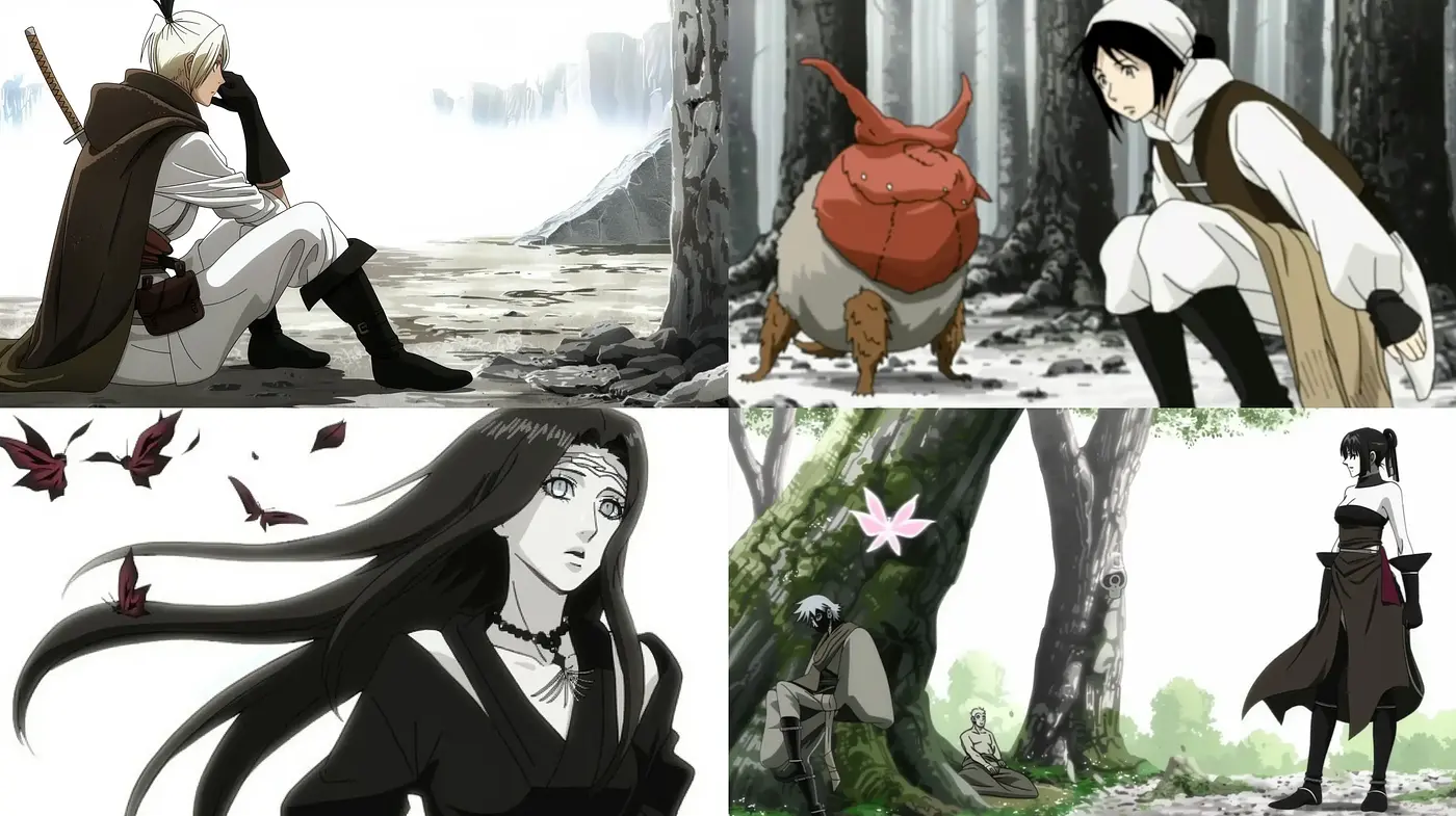 Homogenous Textured Anime Illustration Ensemble - Midjourney sref style
