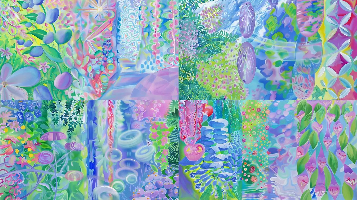 Ethereal Dreamscape of Surrealistic Botany: A Fusion of Fluid Forms and Pastel Symphony - Midjourney sref style