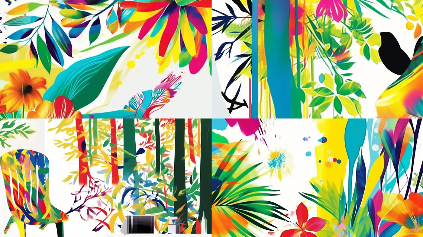 Vibrant Botanical Exuberance: A Fusion of Vivid Hues and Abstract Floral Textures - Midjourney sref style