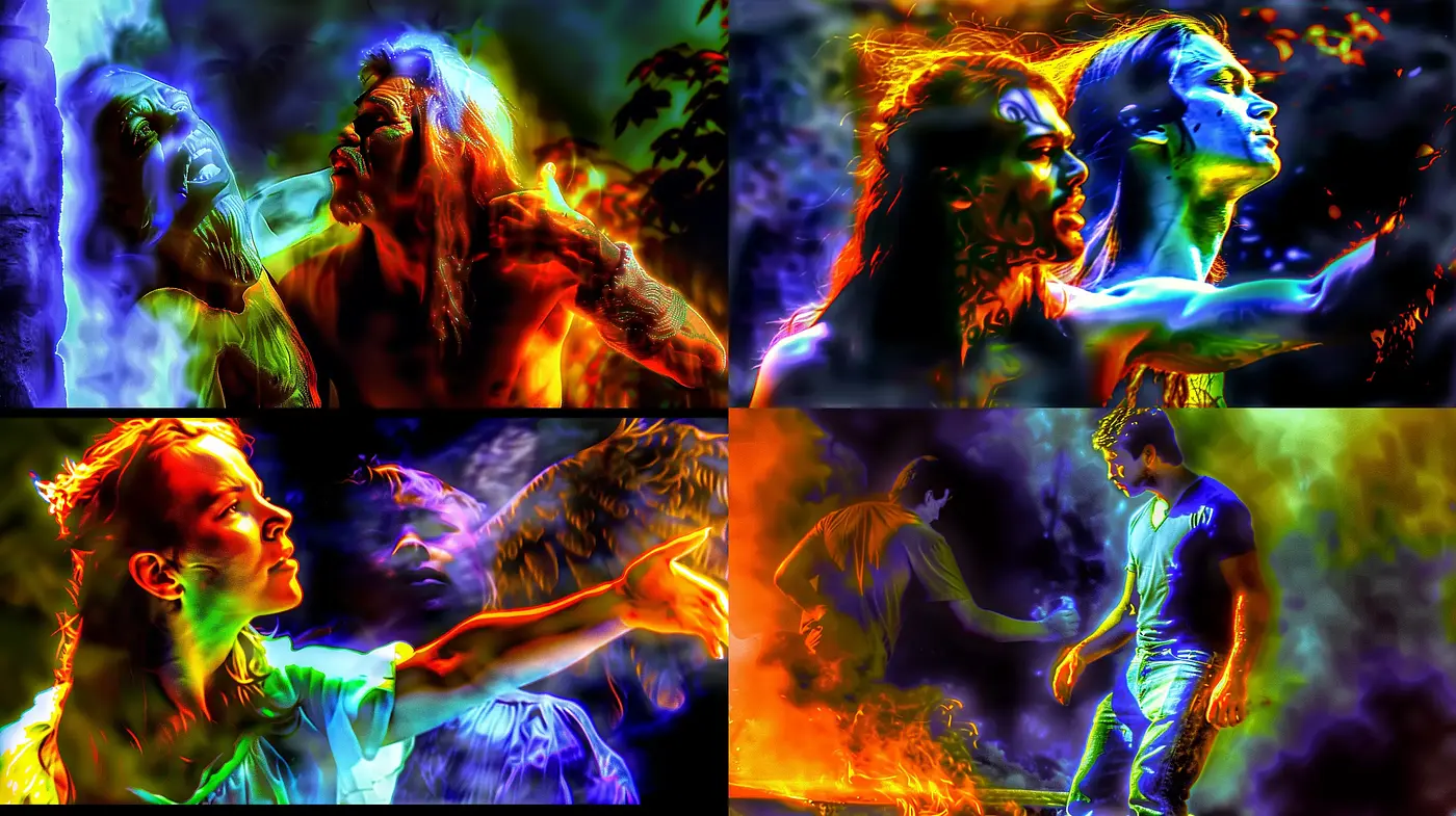 Vivid Dreamscape Fusion with Luminous Neon Contours - Midjourney sref style