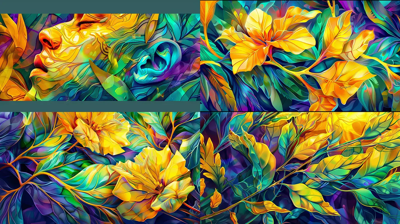 Vibrant Botanical Dreamscape: A Symphony of Color and Energy - Midjourney sref style