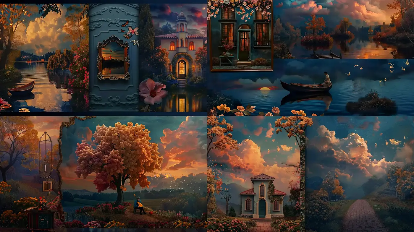 Twilight Serenity: A Romanticized Nature Dreamscape - Midjourney sref style