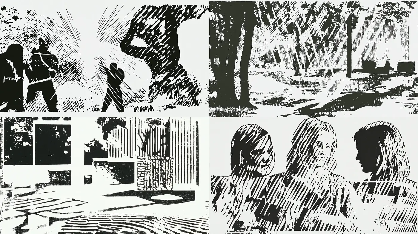 Monochrome Graphic Novel Essence with a Contemporary Edge - Midjourney sref style