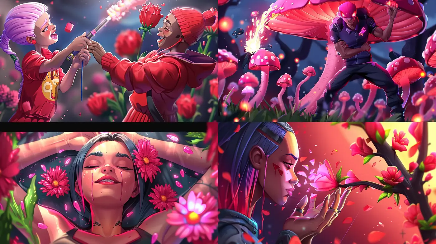 Vibrant Enchantment: A Lush Fusion of Dreamlike Chromatics and Anime Essence - Midjourney sref style