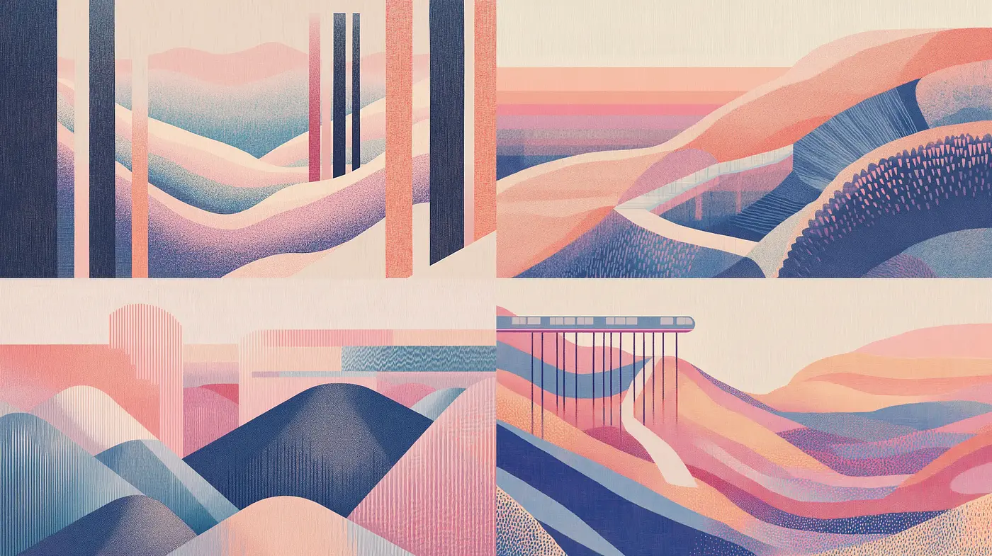 Soothing Geometric Landscape Portrayals in Pastel Hues - Midjourney sref style