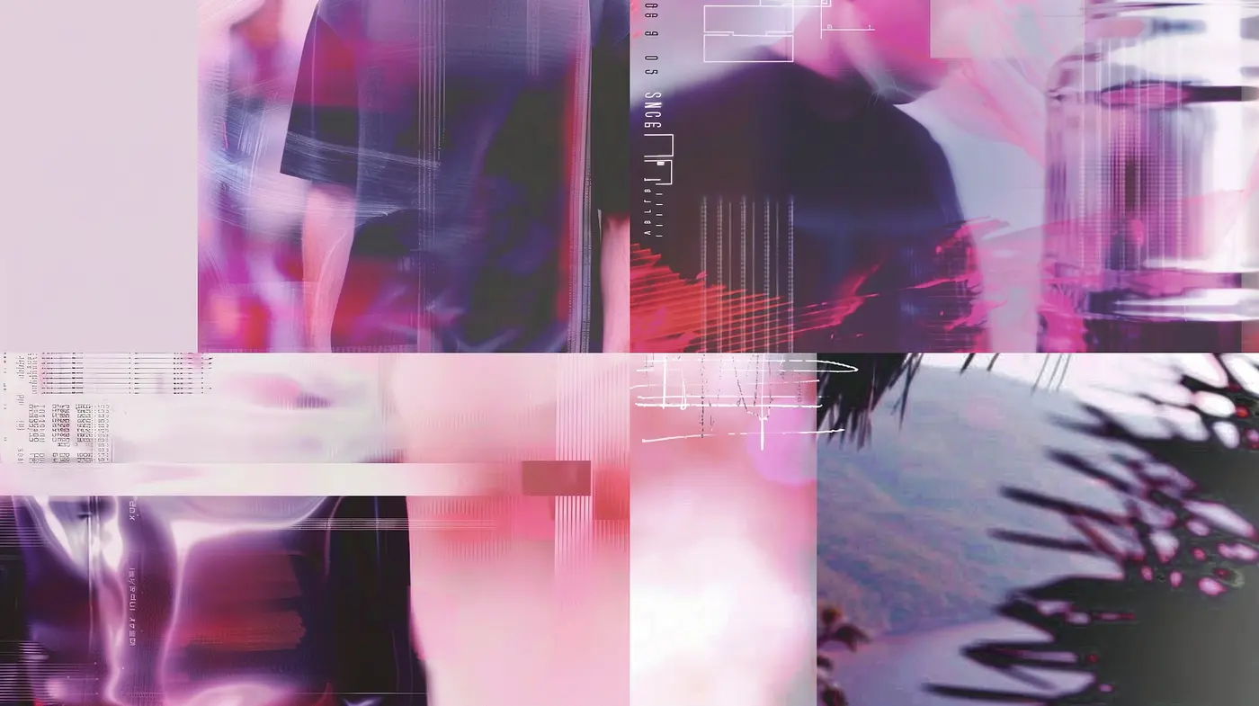 Synthetic Hues of Fused Realities: A Glitchy Cyber-Dreamscape in Pastels - Midjourney sref style