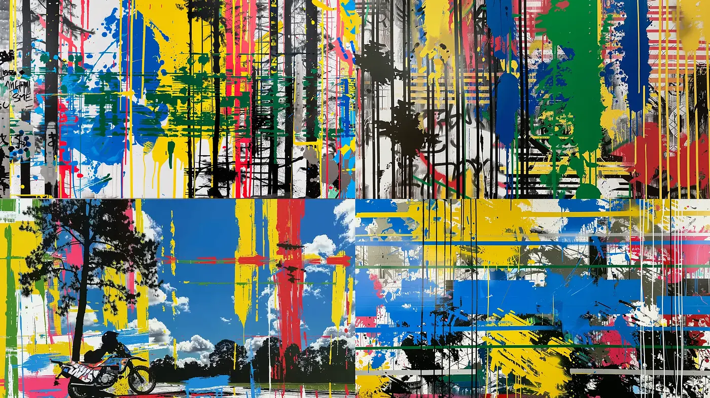 Abstract Expressionist Fusion with Vibrant Urban Chaos - Midjourney sref style