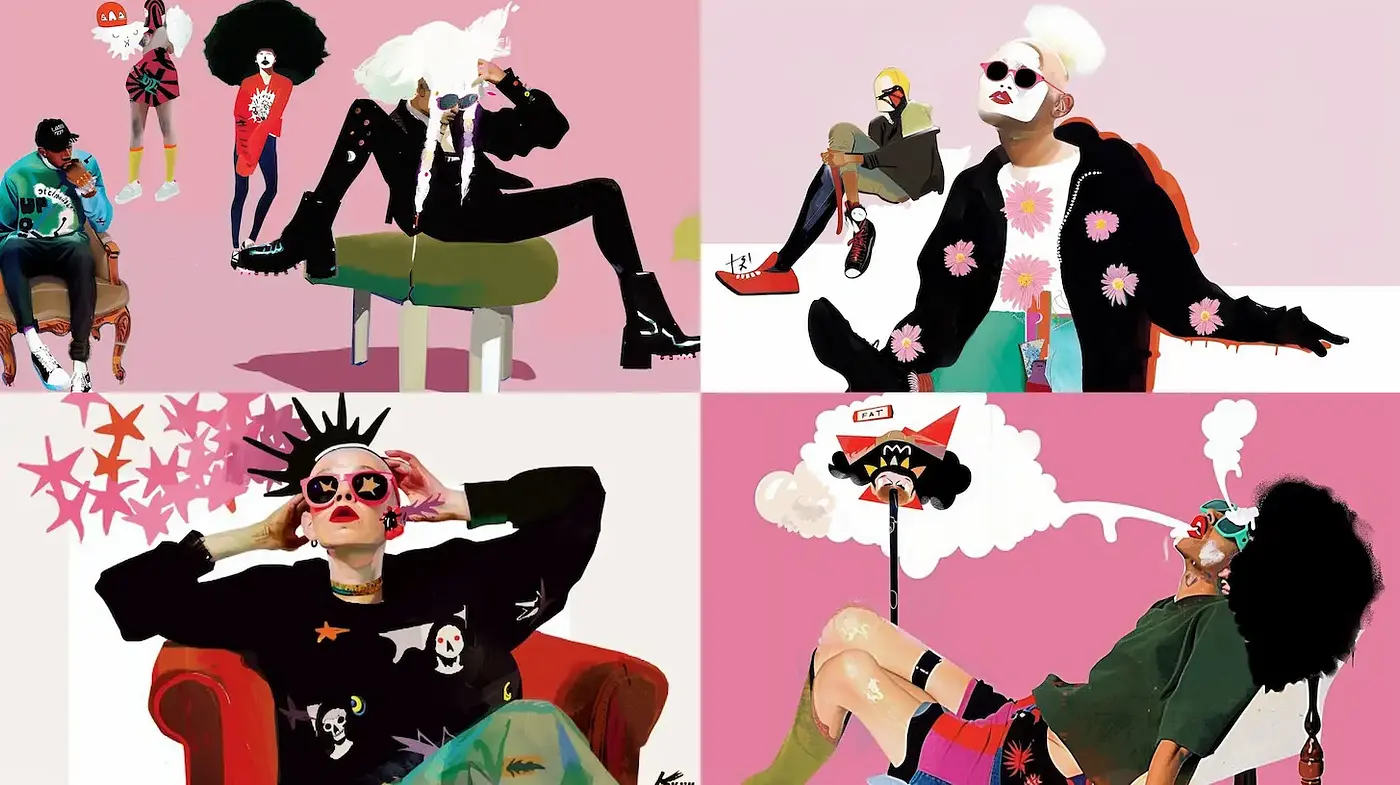 Eclectic and Vibrant Urban Fashion Art with Pop Culture Influences - Midjourney sref style
