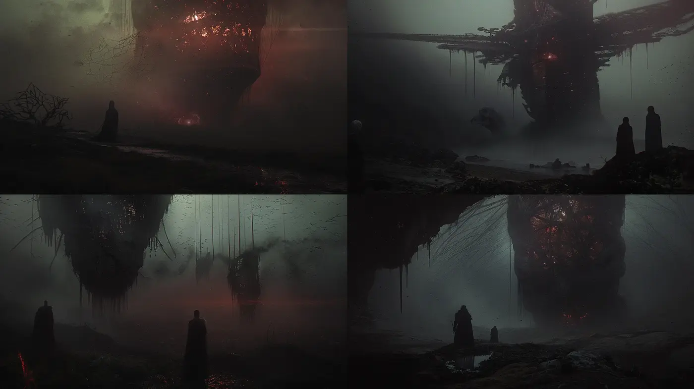 Dystopian Futurescape: A Murky Vision of Post-Apocalyptic Serenity - Midjourney sref style