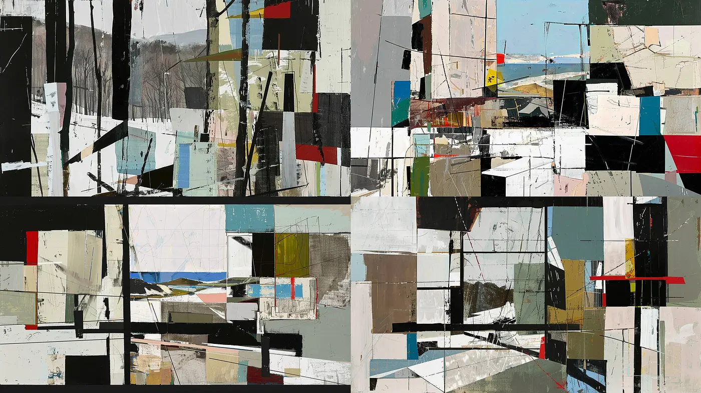 Fragmented Harmony: A Synthesis of Abstract Geometrics and Textured Impasto - Midjourney sref style