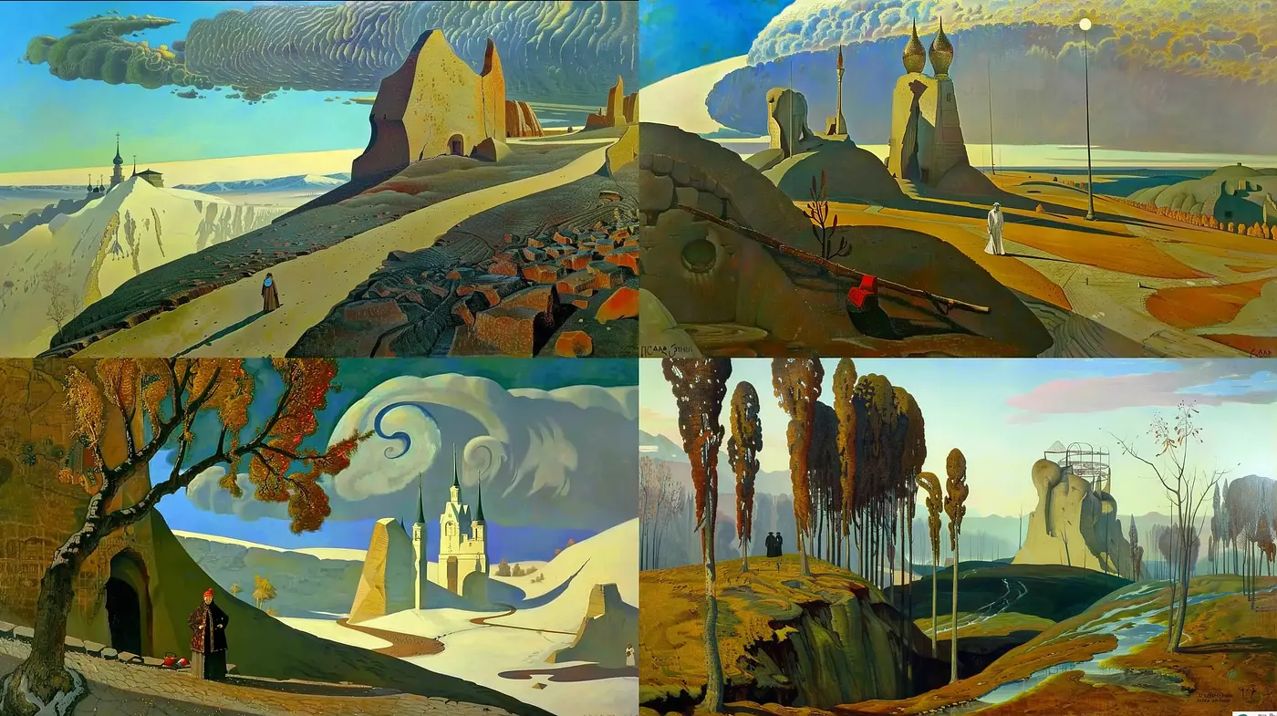 Surreal Landscapes with a Blend of Realism and Phantasmagoria - Midjourney sref style
