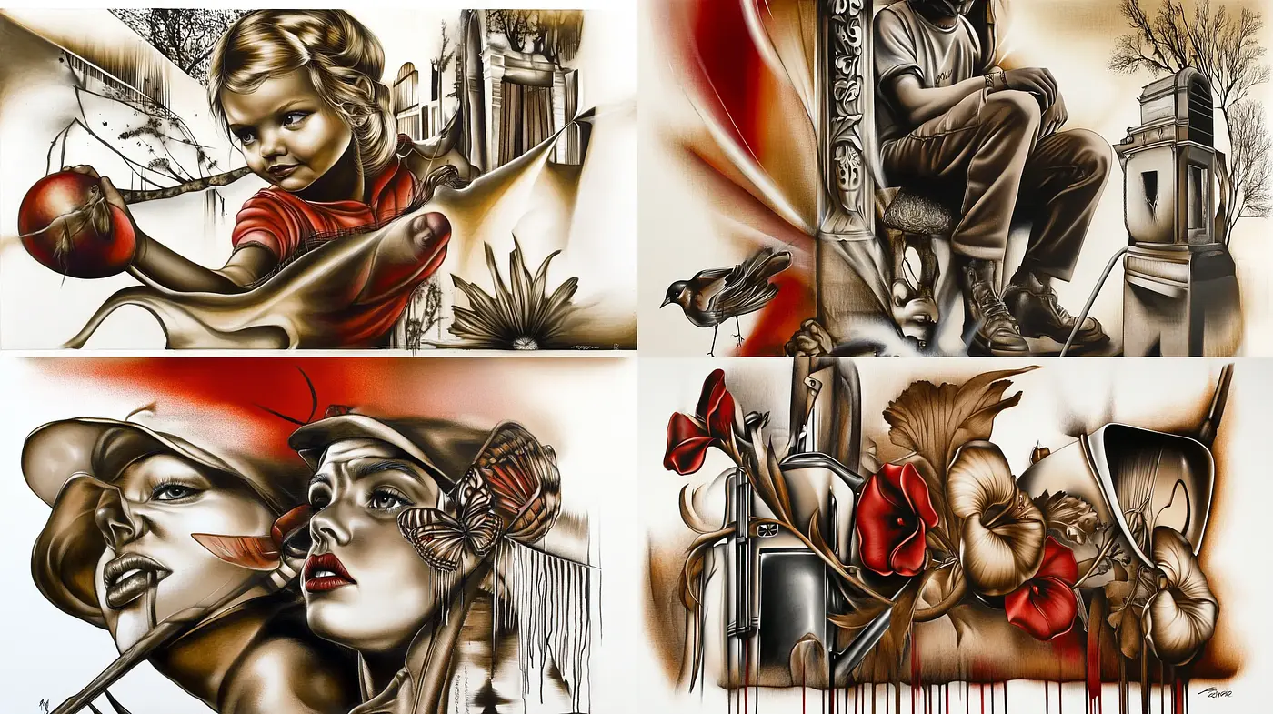 Surreal Bronze Tones: A Synthesis of Nostalgia and Futurism - Midjourney sref style