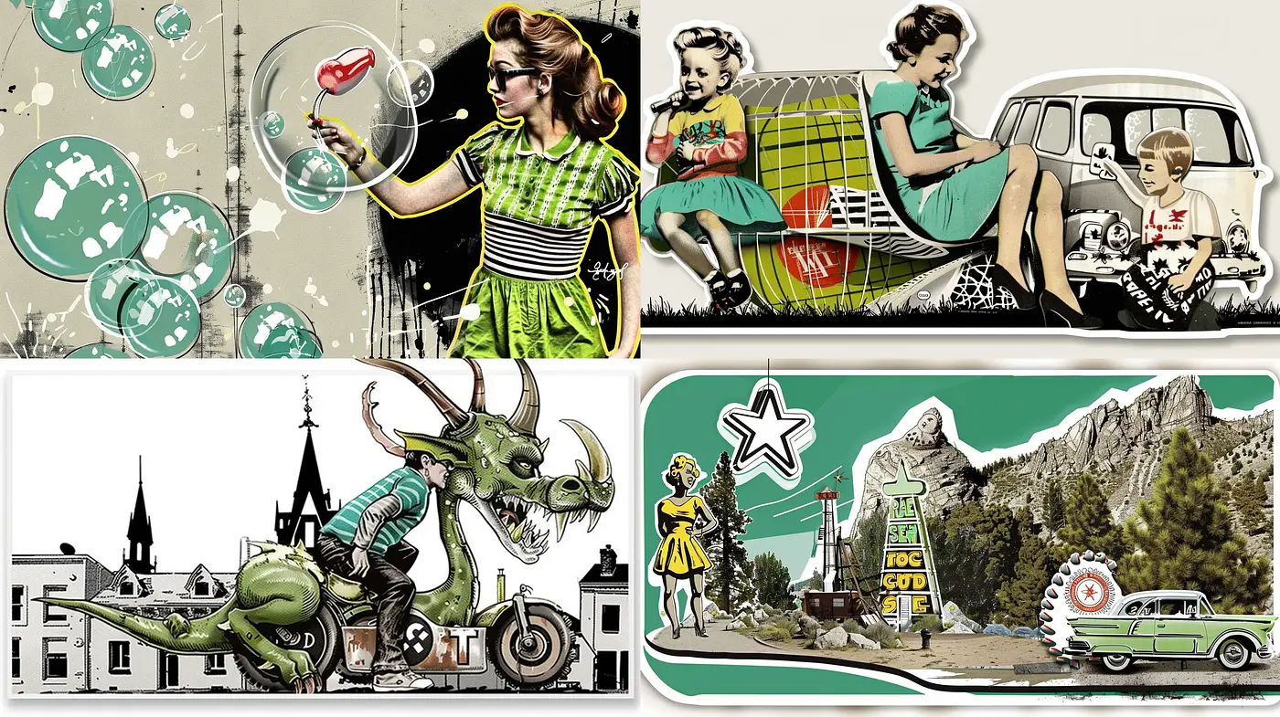 Retrofuturistic Collage with a Whimsical Twist - Midjourney sref style