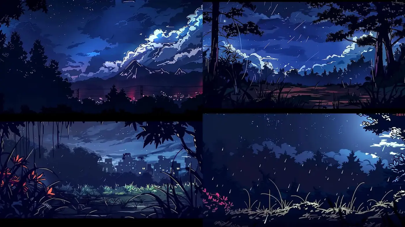 Stylized Night Landscapes with Rich Textures and Atmospheric Effects - Midjourney sref style