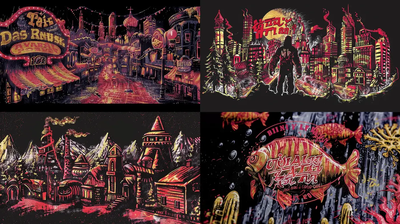 Surreal Urban Landscapes with a Dark, Vintage Aesthetic - Midjourney sref style