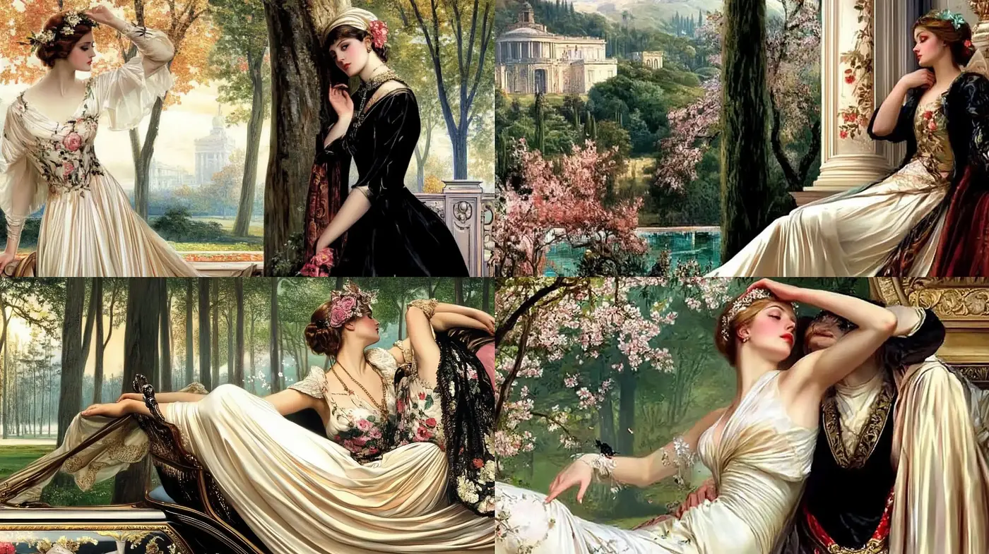Ethereal Elegance in Dreamlike Pastoral Scenes - Midjourney sref style