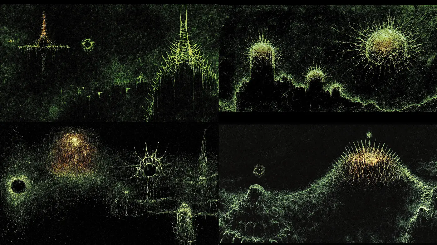 Luminous Fractal Horizons: A Study in Bioluminescent Complexity - Midjourney sref style