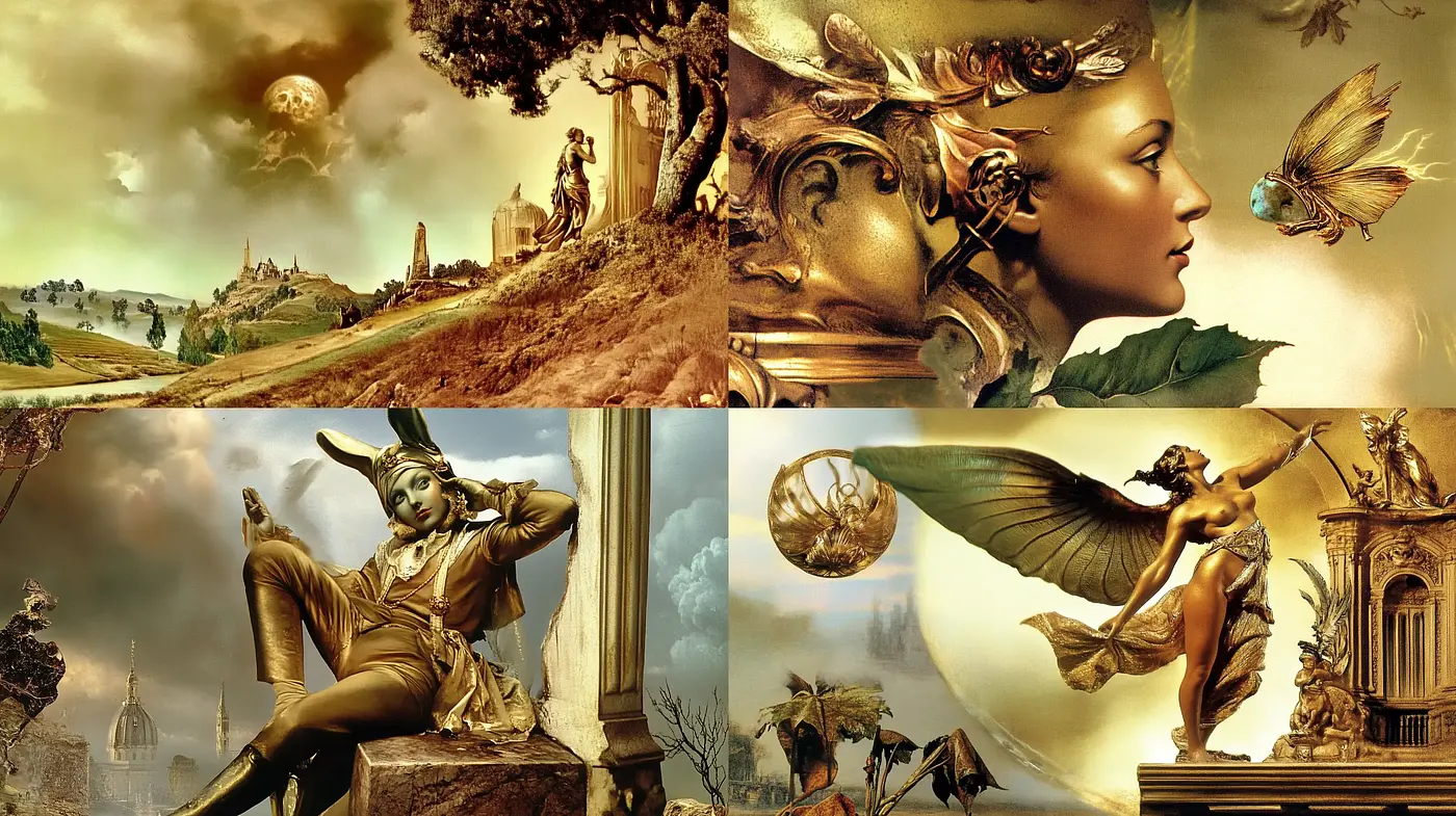 Ethereal Golden Renaissance Dreamscape - Midjourney sref style