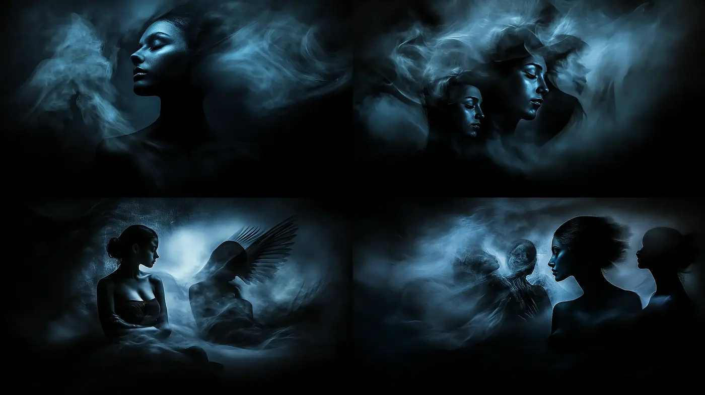 Ethereal Nocturnal Essence with Smoky Silhouettes - Midjourney sref style